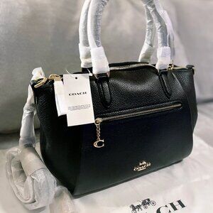 NWT - COACH Elise Pebbled Leather Crossbody Satchel | Black w/ Gold Trim - 79316